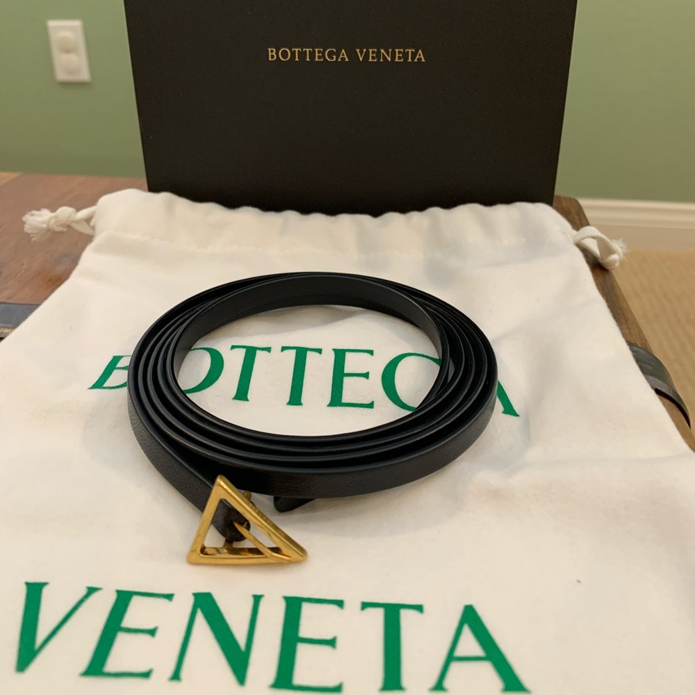 Bottega Veneta Triangle Belt Nero Black Leather Gold Hardware